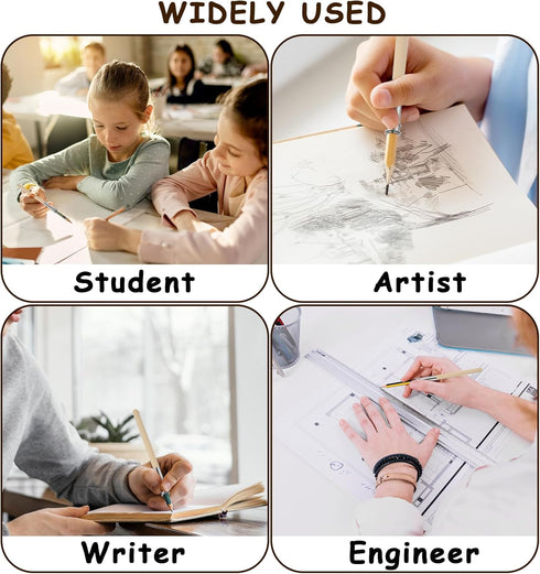 12 Pieces Wooden Pencil Pencil Extenders for Artists with Adjustable Metal Handle Lengthener Pencil Pull Charcoal Holder Crayon Extension for Offi...