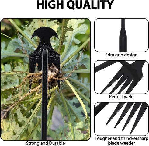 2PCS Garden Weed Pulling Tool Uprooting Weeding Tool 4 Teeth Weed Puller Tool Manganese Steel Garden Weeder Tool for Vegetable Gardening Planting,...