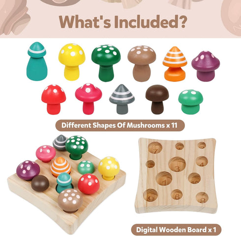 Wooden Toys Mushroom Toy Harvest Game Montessori Educational Learning Shape Sorting & Number Matching Games Sensory Training Easter Birthday Gift ...