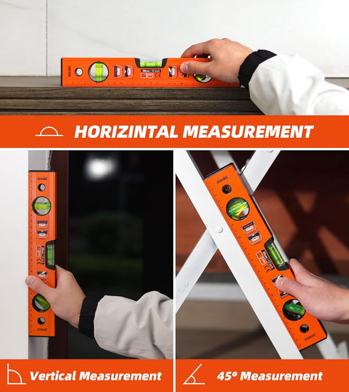 DOWELL 12 Inch Magnetic Spirit Level with Metric Scale, 3 Different Bubbles-45°/90°/180°HY030660...