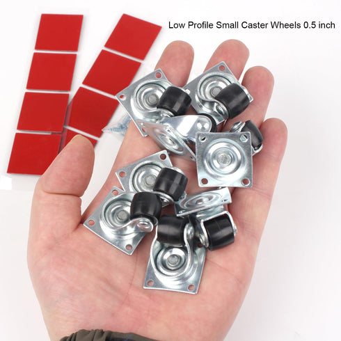 Mini Caster Wheels 0.5 Inch Low Profile Nylon Tiny Swivel Casters, Steel Top Plate Self Adhesive Caster Wheels for Small Appliances, Furniture, To...