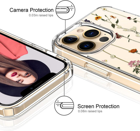 ICEDIO for iPhone 13 Pro Max Case with Screen Protector,Slim Fit Crystal Clear Cover with Fashionable Designs for Girls Women,Protective Phone Cas...