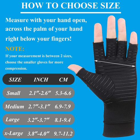 2 Pairs Copper Arthritis Gloves for Women, Compression Gloves for Men for Pain, Fingerless Hand Gloves for Carpal Tunnel, Crochet, Relieve Pain, S...