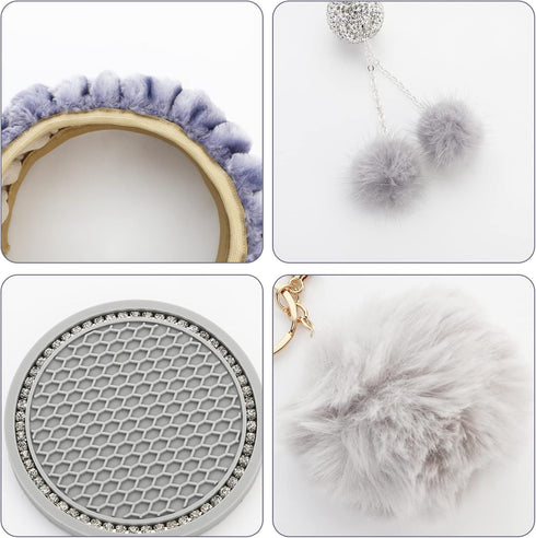 1 Set 9 Pieces Fluffy Steering Wheel Covers Soft Fur Fuzzy Steering Wheel Covers for Women and Girls 15 Inch, Gray...
