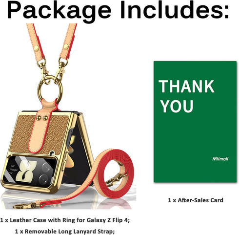 Miimall for Samsung Galaxy Z Flip 4 Case with Strap Ring Holder, Luxury Leather with Electroplating Frame Cover Built-in Camera Lens Film Lanyard ...