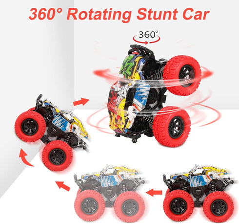 M SANMERSEN Car Toys for Toddlers 1-3, 2 Pack Monster Toys Truck 360° Rotating Stunt Cars - Push and Go Toy Cars Boys Girls Birthday Christmas Eas...