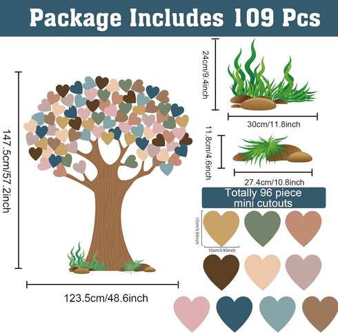 Boho Classroom Tree Bulletin Board Set with Heart Shape Cutouts, Welcome Classroom Bulletin Tree Wall Decors Supplies for School Elementary Teache...
