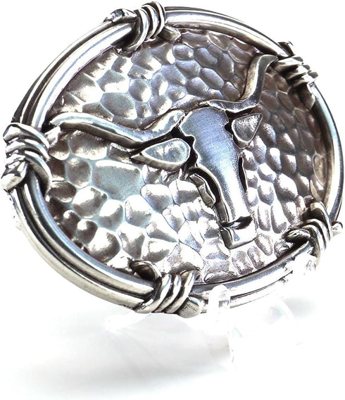 ARIAT Men's Western Buckle, Antique Silver with Steer Head Motif and Barbwire Edging-A37050...