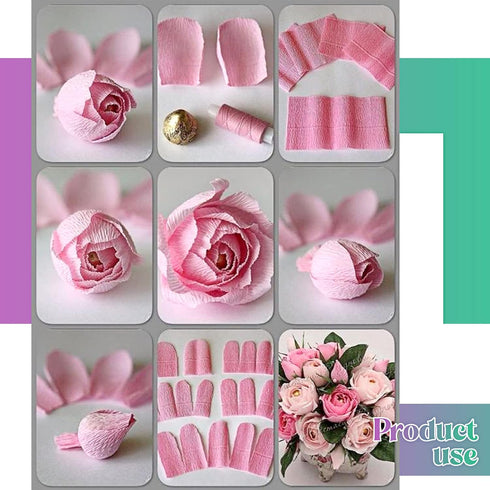 Gersoniel 57 Pieces Crepe Paper Flower DIY Kits 6 Rolls 35g Crepe Paper Rolls 50 Pcs Floral Iron Wire 1 Roll 50 Meter for Birthday Party Wedding (...