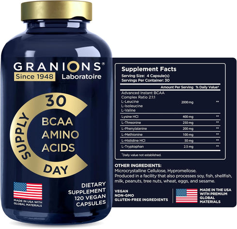 Essential Amino Acids Supplement for Men & Women - All 9 BCAAs EAA Supplements Lysine, Tryptophan, Isoleucine Advanced Amino Formula - Perfect Ami...