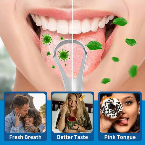 Tongue Scraper (3 Pack), Bad Breath Treatment Tongue Scraper for Adults, Medical Grade 100% Stainless Steel for Oral Care, Easy to Use Tongue Clea...