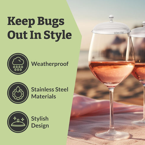 BevHat Stainless Steel Drink Covers (2 Pack), Wine Glass Covers for Outdoors, Protect Cocktails, Coffee Mugs, Tea Cups, Beers, Keep Bugs Out, Wine...