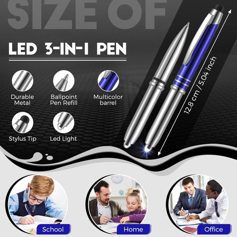 5 Pieces Stylus Pen for Touchscreen Devices Multi-function Capacitive Pen with LED Flashlight Writing Pens with Ballpoint 3 in 1 Metallic Pens Inv...