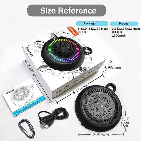 Bluetooth Shower Speaker Waterproof | Small Portable Bluetooth Speaker Wireless with Clip | Powerful Bass and Louder Volume | Colorful Lights and ...