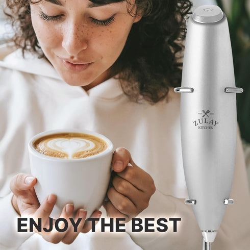 Zulay Kitchen Tornado Whisk Milk Frother Handheld - Coffee Frother Wand With Stand - Triple Whisk Hand Held Drink Mixer - Electric Stirrer Frothin...