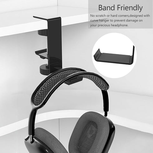 Headphone Stand Hanger Holder,Under Desk Alloy Headset Stand with Universal Fit for Gaming PC Accessories,Under Desk Clamp Hook Mount - Black...