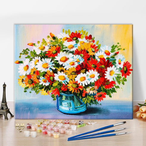 TUMOVO Paint by Number for Adults Daisy Paint by Numbers for Adults Beginner with Brushes and Acrylic Pigment Vase Adult Paint by Number Kits on C...