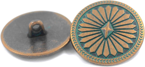Bezelry 10 Pieces Diamond Flower Metal Shank Buttons. 25mm (1 inch) (Copper Green)...