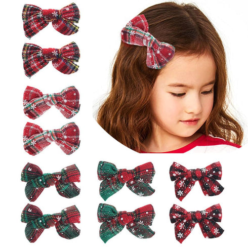 JIAHANG Christmas Hair Bow Clips in Pairs, Festival New Year Floral Printed Alligator Clips with Snowflake 10PCS for Baby Girls Toddlers School Gi...