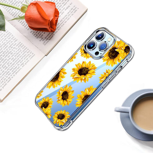 Sunflower Case Compatible for iPhone 13 Pro Max 6.7 Inch 2021, Sunflower Girls and Women Floral Clear Back Case Cover, Yellow Flower Transparent F...
