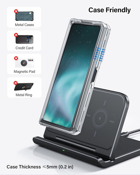 Wireless Charger for Samsung Z Fold 6, Foldable Charger Stand for Galaxy Z Fold 6/Z Fold 5/Z Fold 4/Z Fold 3, Fast Charging Phone Charger for Goog...