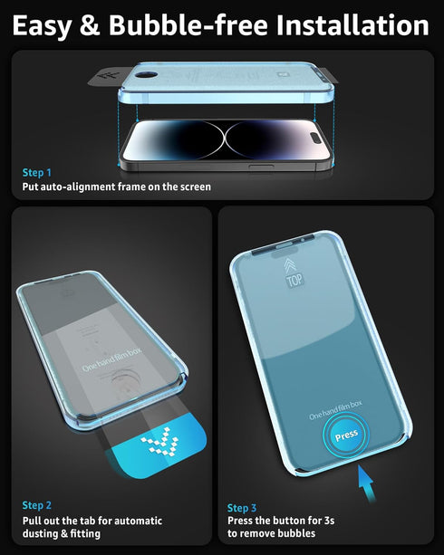 Usergrt Compatible with iPhone 14 Pro Glass Screen Protector, Fast Install with Auto Alignment Frame, Ultra Hard, Curved Edge Full Coverage Case F...