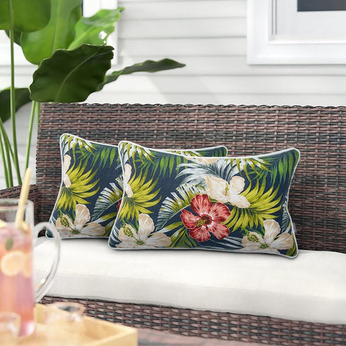 Pack of 2 Outdoor Lumbar Pillow Case Covers 12"x20", Waterproof Rectangular Throw Pillowcase Shell Decorative Sham for Patio Garden Couch - Midnig...