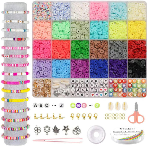 Ybxjges Clay Beads Bracelet Making Kit, 3800Pcs Polymer Flat Beads for Jewelry Making Heishi Beads for Friendship Bracelet Kit with Charm Kit for ...