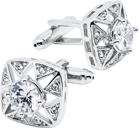 Faceted Transparent Crystal Cufflinks for Men In Gift Case Square Shape Gemstone Men's Cufflinks Jewelry for Wedding Party Business Birthday Anniv...