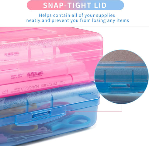 Sooez 3 Pack Large Capacity Hard Pencil Case, Plastic Crayon Pencil Boxes Bulk with Snap-tight Lid, Clear Storage Box Craft Pen Art Marker Organiz...