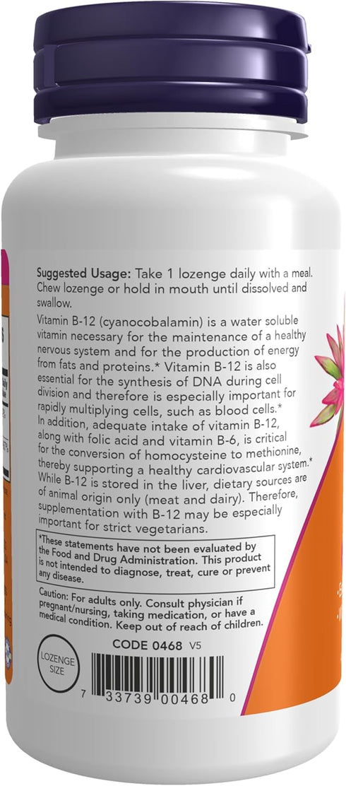 NOW Supplements, Vitamin B-12 1,000 mcg with Folic Acid, Nervous System Health*, 250 Chewable Lozenges...