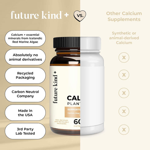 Future Kind Vegan Calcium Supplement (60 Capsules) - Plant-Based Calcium Magnesium Supplement Sourced from Iceland for Teeth and Bone Support - Ca...