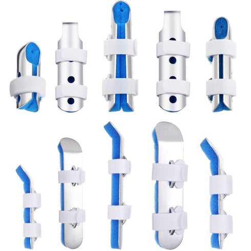 BBTO 10 Pieces Finger Splint Metal Finger Support Knuckle Stabilizer with Soft Foam Interior and Protective Vent, 3 Sizes(Blue,10 Pieces)...