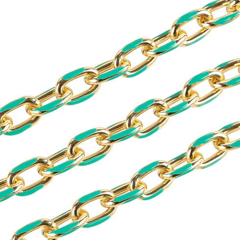 YOUBEIYEE 1 Yard Blue Enamel Paperclip Chains for Jewelry Making Gold Plated Aluminum Jewelry Making Chain Bulks with Jump Rings and Lobster Clasp...