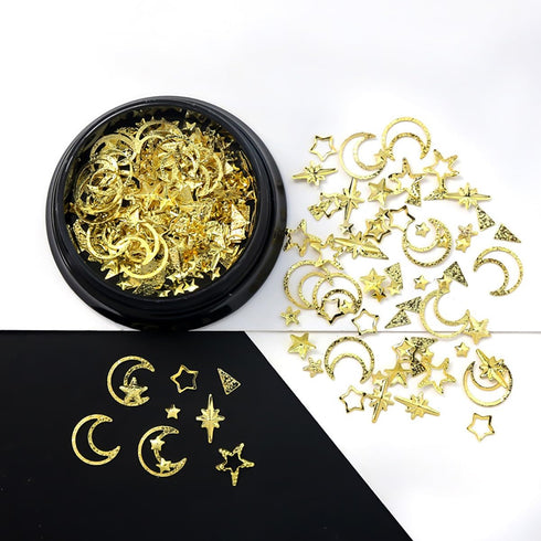 2 Box Gold Star Moon Nail Charms Nails Art Studs 3D Metallic Star Moon Nails Studs Rhinestones Star Nail Jewelry Decoration Supplies Kit for Women...