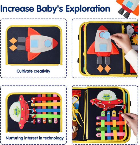 Montessori Busy Board Toys for Space Exploration, Sensory Games Travel Activities Toddlers Press&Push, Pull String, Educational Learning Fine Moto...