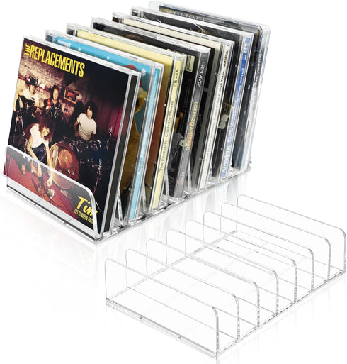 Vowcarol CD Holder 2 Pack, Clear Acrylic CD Organizers, CD Display Rack Holds up to 14 Standard CD Cases for Media Shelf Storage and Organization...