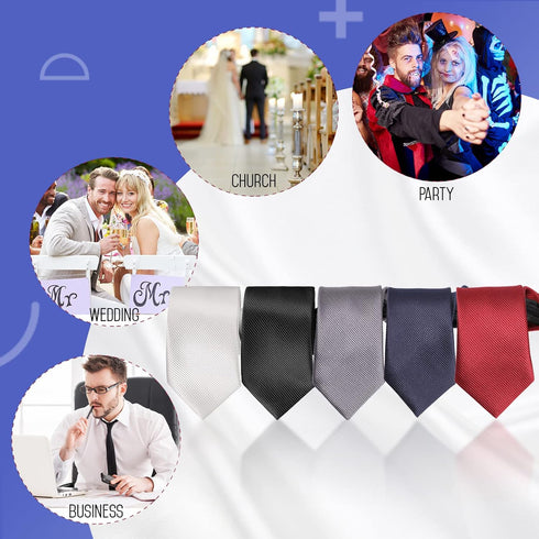 Xinnun 5 Pieces Mens Zipper Ties Pre Tied Adjustable Neckties Solid Color Skinny Necktie Thin Clip on Slim Tie for Office School Wedding Party Uni...