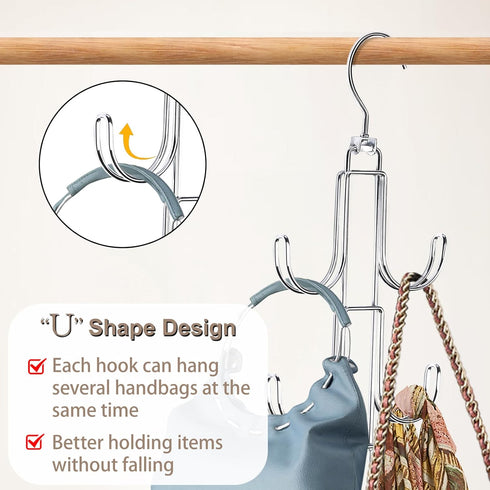 2Pack Purse Hanger Organizer for Closet,Handbag Hanging Organizer for Closet,Rotatable Purse Rack Space Saving Bag Hangers Closet Storage Hooks fo...