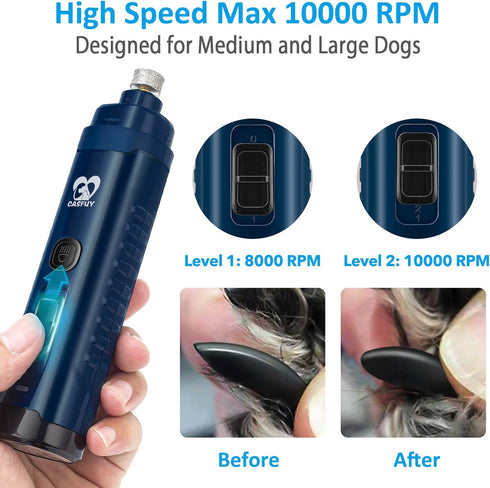 Casfuy Dog Nail Grinder with 2 LED Light - 4.8V Super Powerful 2-Speed Electric Pet Nail Trimmer for Medium Large Dogs Quiet Rechargeable Painless...