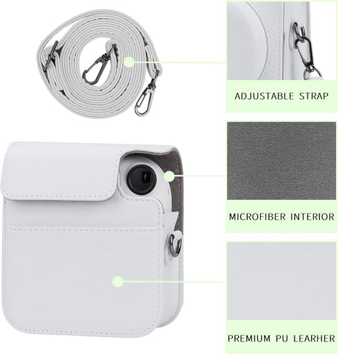 PU Leather Camera Case Compatible with Instax Mini 12 Instant Camera with Adjustable Strap and Pocket (White)...