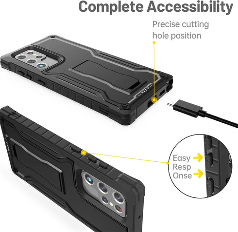 FITO for Samsung Galaxy S22 Ultra Case, Dual Layer Shockproof Heavy Duty Case, Built in Kickstand (Black)...