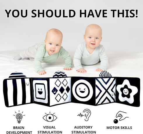 Black and White Baby Toys – High Contrast Soft Sensory Book with Mirror for Newborn Development, Perfect Tummy Time Toy for Infants 0-12 Months...