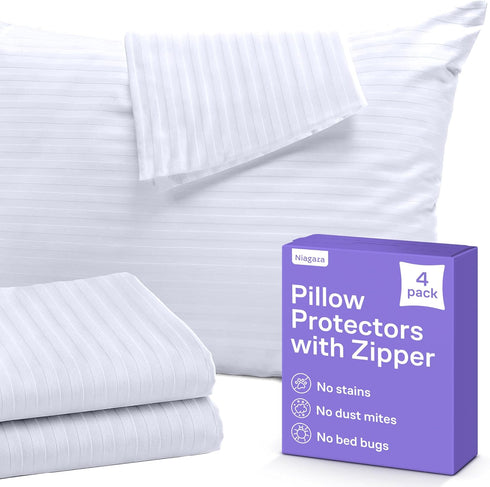 Set of 4 Pillow Protectors with Zipper King Size - 100% Resistant to Stains, Dust & Dirt - Washable Covers for Increased Pillow Lifespan...