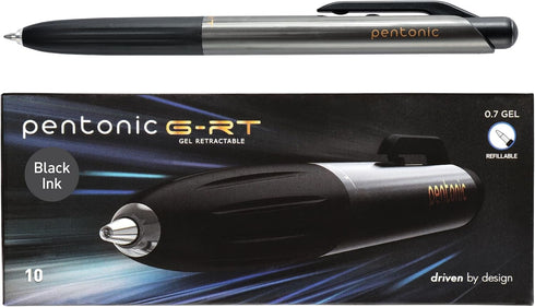 Pentonic GR-T Retractable Gel Pens, 10 Count, Black Ink, 0.7 mm Fine Point, Smooth Writing For Journaling, Note Taking, Office & School (1002363)...