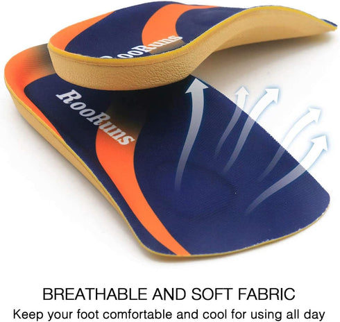 Arch Support, RooRuns 3/4 Orthotic Shoe Inserts for Over-Pronation, Plantar Fasciitis, Heel Pain Relief, High Arch Support Insoles for Men and Wom...