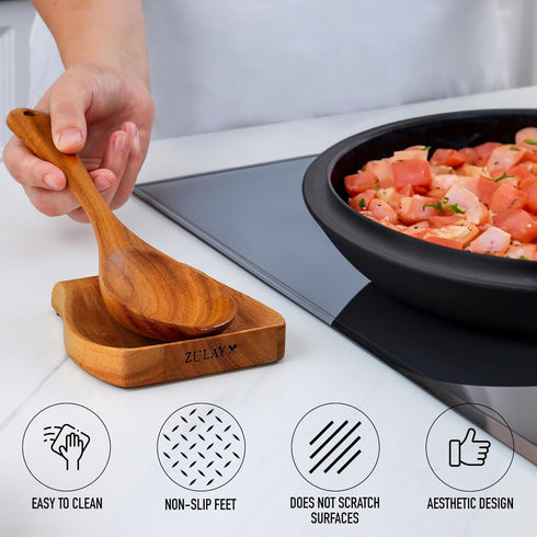 Zulay Kitchen Wood Spoon Rest – Non-Slip Wooden Spoon Holder for Stovetop & Counter – Heat-Resistant Utensil Rest for Spoons, Spatulas & Tongs – S...