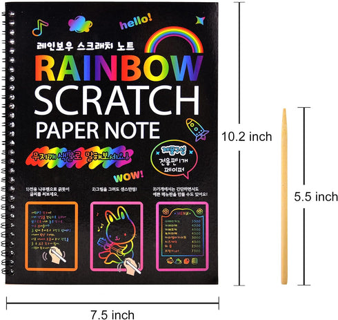 MEMX Scratch Art Books for Kids, 2 Pack Rainbow Magic Scratch Paper Black Scratch it Off Art Crafts Notes Boards Sheet with 2 Wooden Stylus for Be...