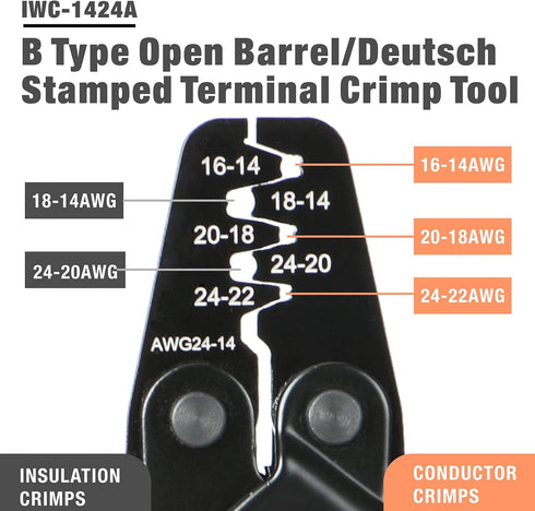 iCrimp IWC-1424A Crimping Tools for Deutsch DT Series Stamped & Formed Contact, Open Barrel Terminal Crimping Tool, AWG14 to AWG24 Wire Crimper...