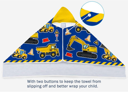 Kids Beach Towel With Hood - Excavators Vehicles Engineering Theme for Boys Girls, Microfiber Soft Bath Poncho Bathrobe Wrap Robe for Swim Pool - ...